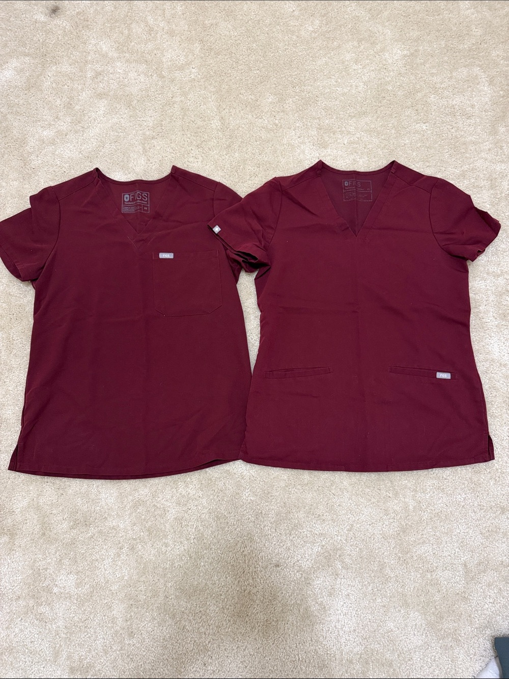 Figs Women's Burgundy Short Sleeve Scrub Tops - Pair